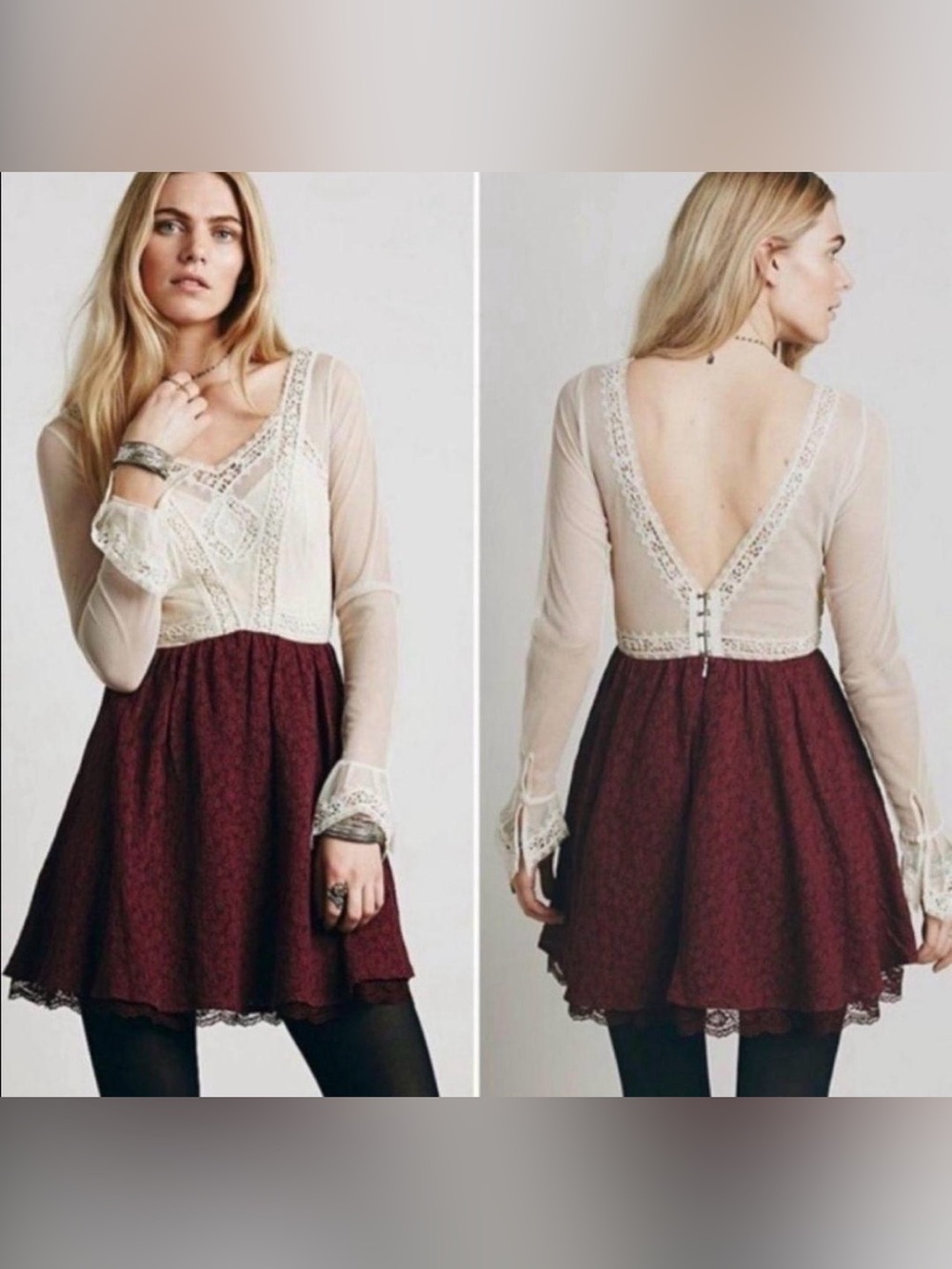Vintage Free People Lace Velvet Dress Sz S